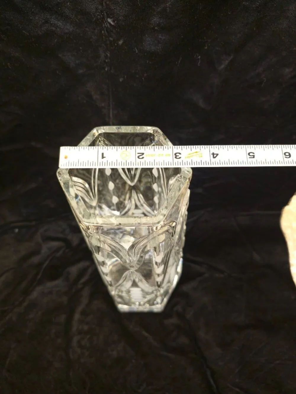 Vintage Etched Crystal Vase With Geometric Dot Pattern 11-Inch Tall Hexagonal Ba - Picture 7 of 13